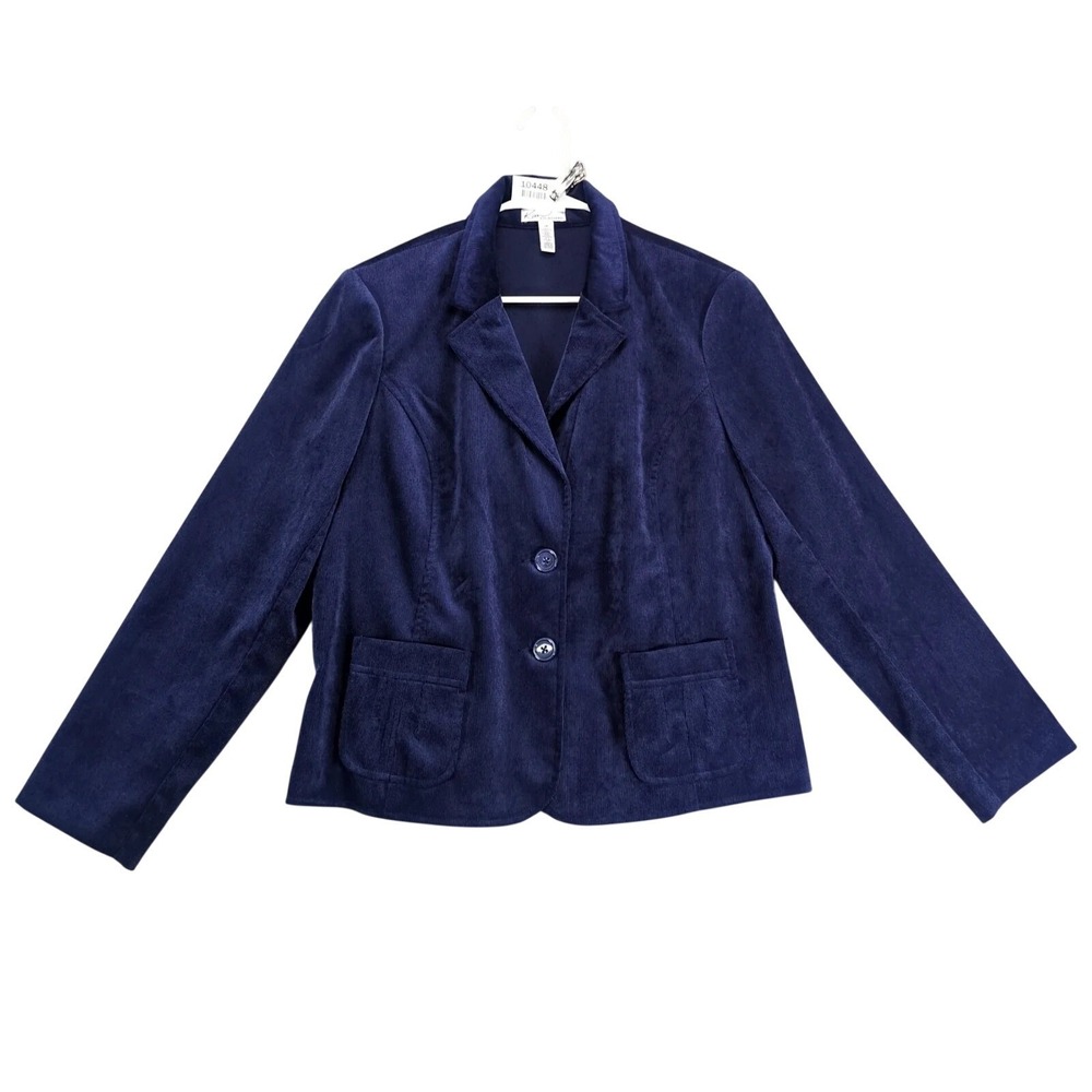 Kim Rogers Blazer Womens 14 Blue-Purple Corduroy 2-Button Classic Career Casual